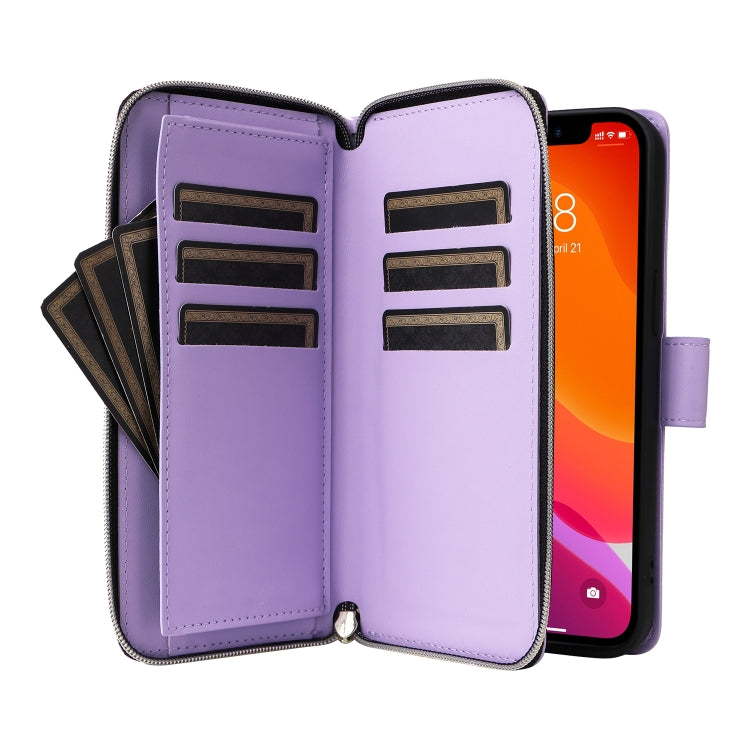 For iPhone 12 / 12 Pro Nine-card Slots Zipper Wallet Bag Leather Phone Case