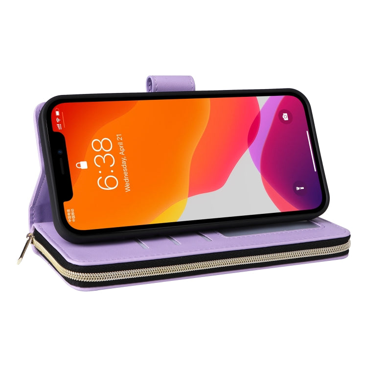 For iPhone 12 / 12 Pro Nine-card Slots Zipper Wallet Bag Leather Phone Case