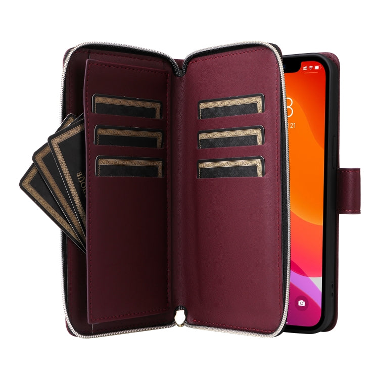 For iPhone 12 / 12 Pro Nine-card Slots Zipper Wallet Bag Leather Phone Case