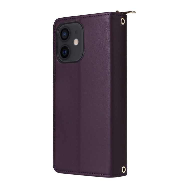 For iPhone 12 / 12 Pro Nine-card Slots Zipper Wallet Bag Leather Phone Case