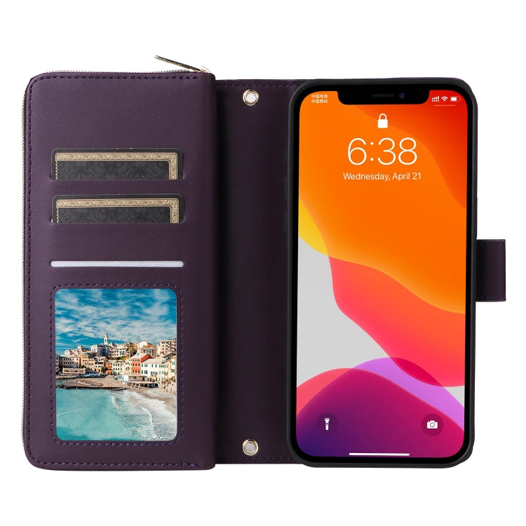 For iPhone 12 / 12 Pro Nine-card Slots Zipper Wallet Bag Leather Phone Case