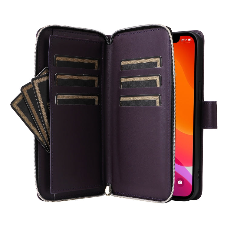 For iPhone 12 / 12 Pro Nine-card Slots Zipper Wallet Bag Leather Phone Case