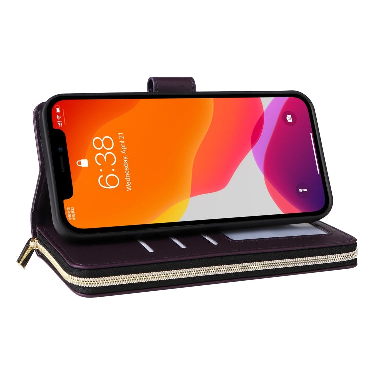 For iPhone 12 / 12 Pro Nine-card Slots Zipper Wallet Bag Leather Phone Case