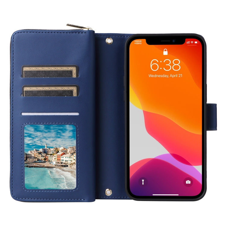 For iPhone 12 / 12 Pro Nine-card Slots Zipper Wallet Bag Leather Phone Case
