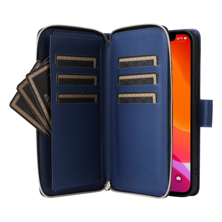 For iPhone 12 / 12 Pro Nine-card Slots Zipper Wallet Bag Leather Phone Case