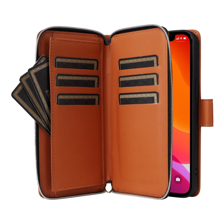 For iPhone 12 / 12 Pro Nine-card Slots Zipper Wallet Bag Leather Phone Case