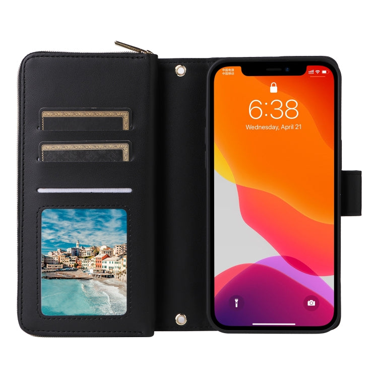 For iPhone 12 / 12 Pro Nine-card Slots Zipper Wallet Bag Leather Phone Case