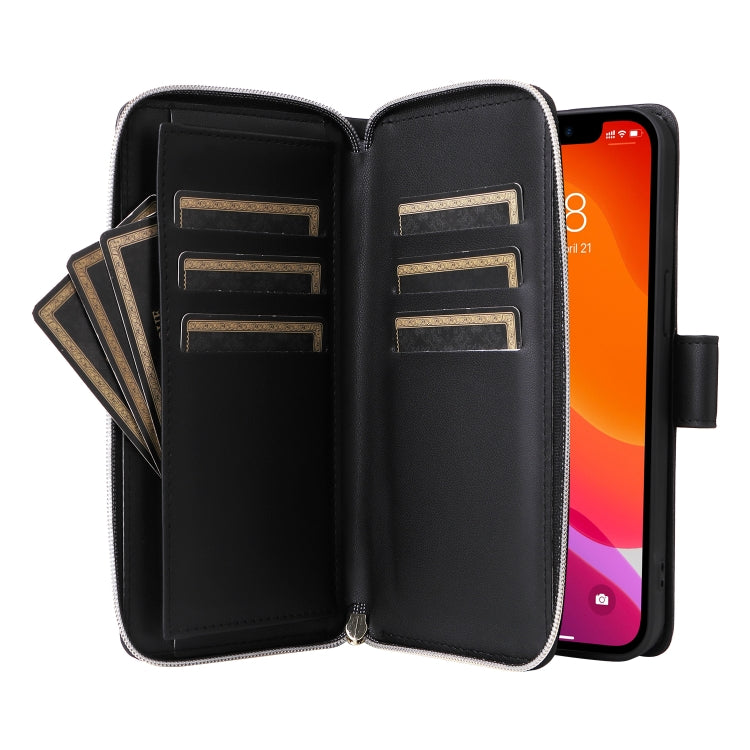 For iPhone 12 / 12 Pro Nine-card Slots Zipper Wallet Bag Leather Phone Case