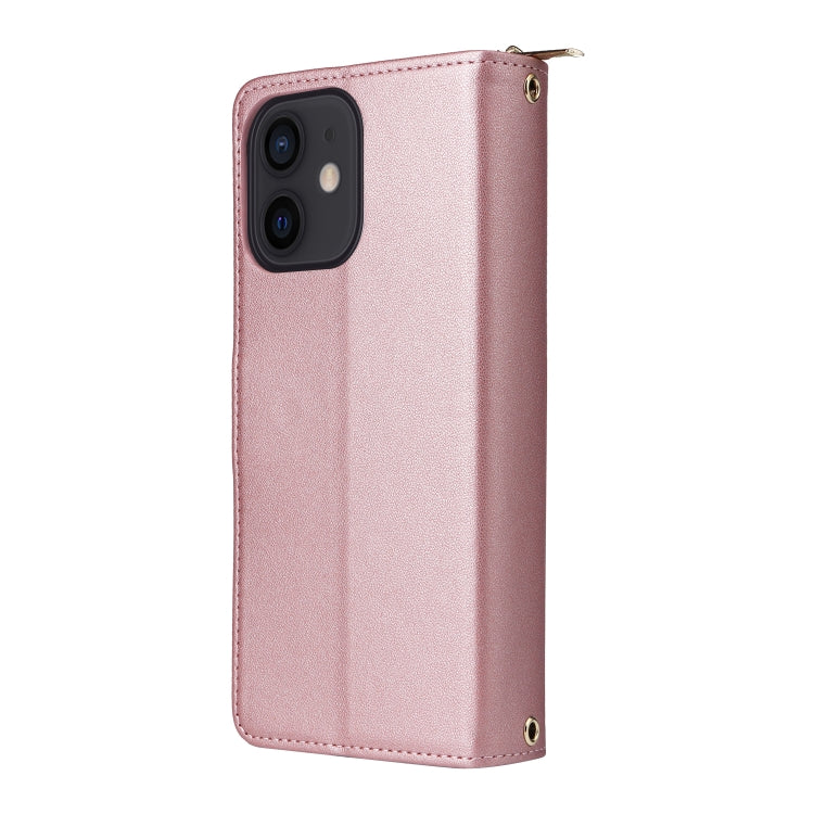 For iPhone 12 / 12 Pro Nine-card Slots Zipper Wallet Bag Leather Phone Case