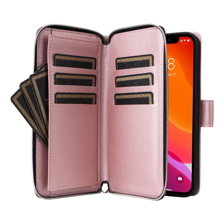 For iPhone 12 / 12 Pro Nine-card Slots Zipper Wallet Bag Leather Phone Case