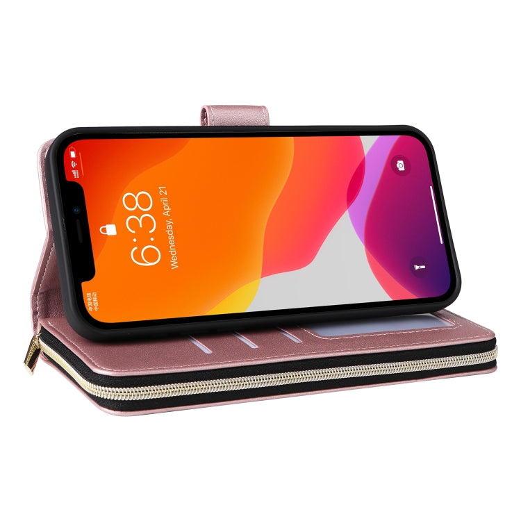 For iPhone 12 / 12 Pro Nine-card Slots Zipper Wallet Bag Leather Phone Case