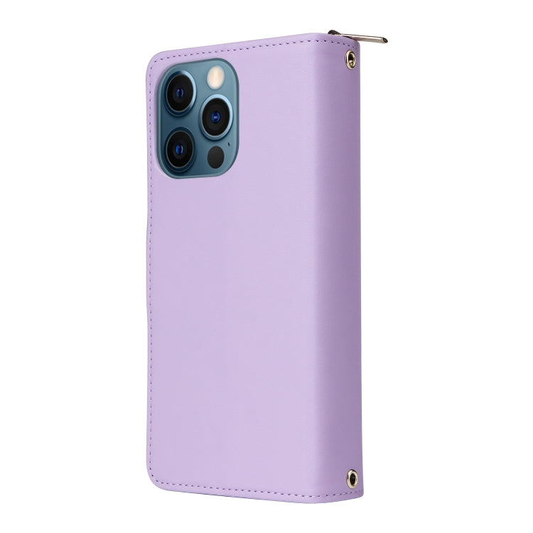 For iPhone 12 Pro Max Nine-card Slots Zipper Wallet Bag Leather Phone Case