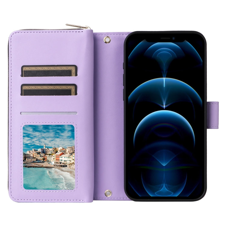 For iPhone 12 Pro Max Nine-card Slots Zipper Wallet Bag Leather Phone Case