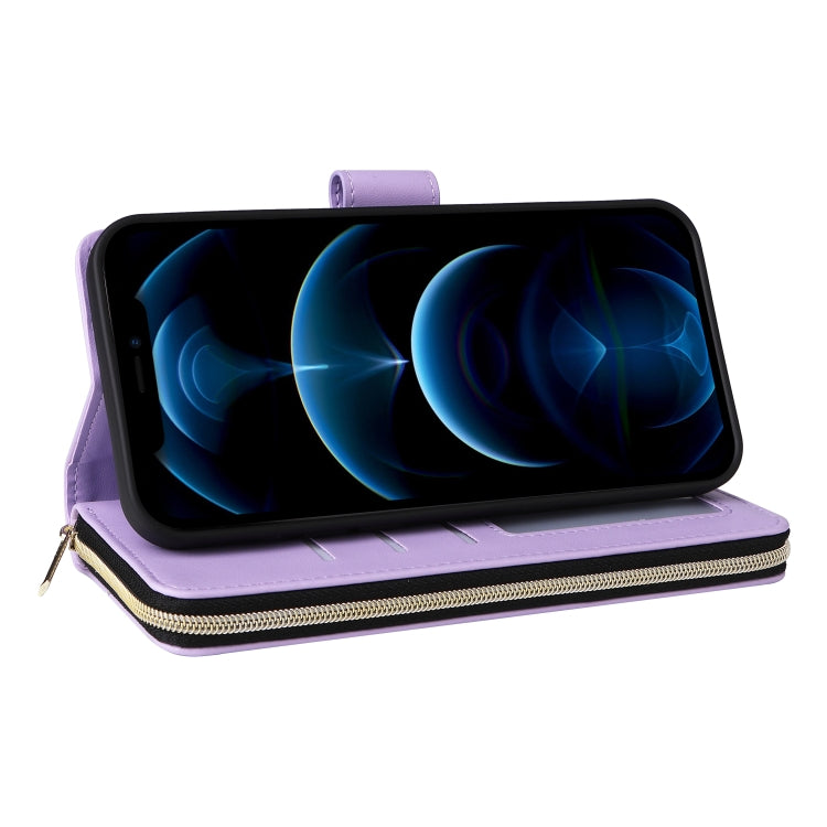 For iPhone 12 Pro Max Nine-card Slots Zipper Wallet Bag Leather Phone Case