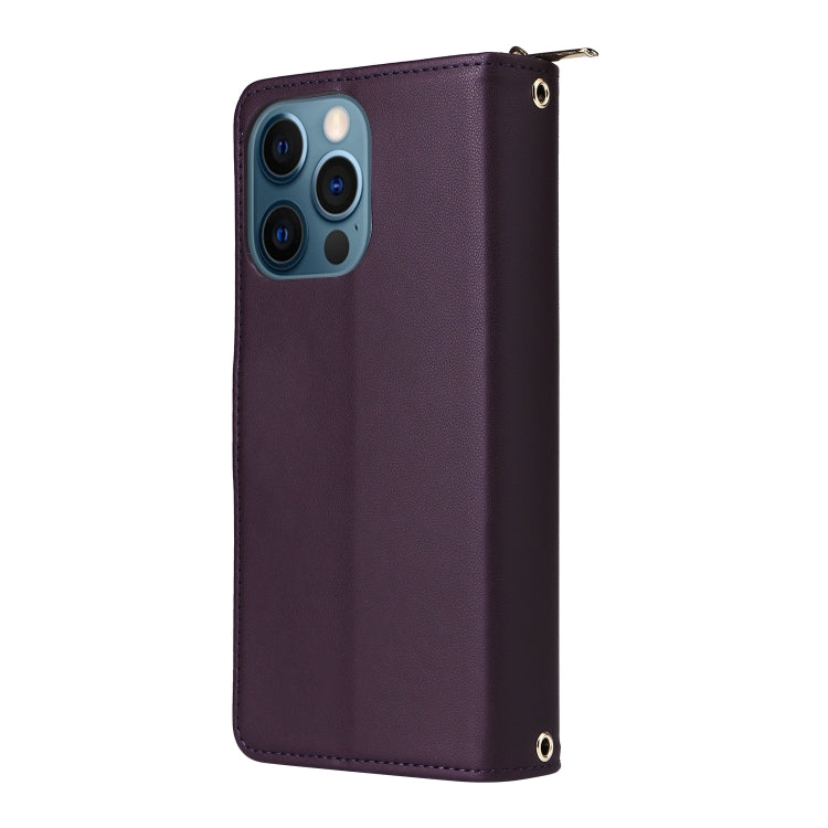 For iPhone 12 Pro Max Nine-card Slots Zipper Wallet Bag Leather Phone Case