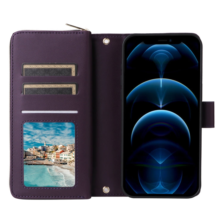 For iPhone 12 Pro Max Nine-card Slots Zipper Wallet Bag Leather Phone Case