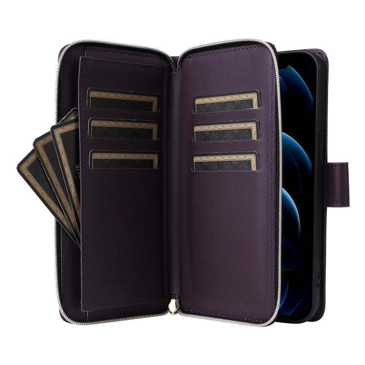 For iPhone 12 Pro Max Nine-card Slots Zipper Wallet Bag Leather Phone Case