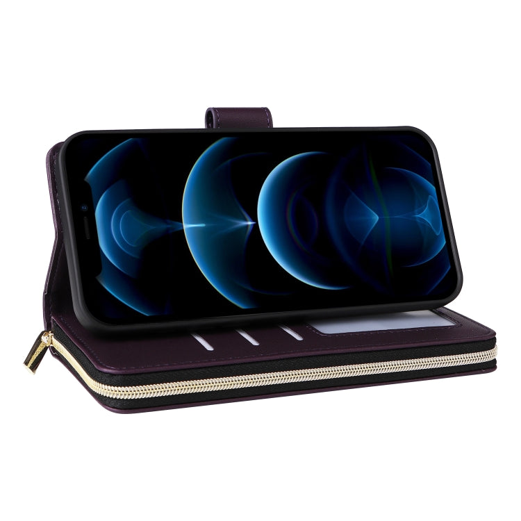 For iPhone 12 Pro Max Nine-card Slots Zipper Wallet Bag Leather Phone Case