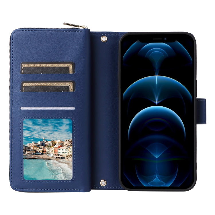 For iPhone 12 Pro Max Nine-card Slots Zipper Wallet Bag Leather Phone Case