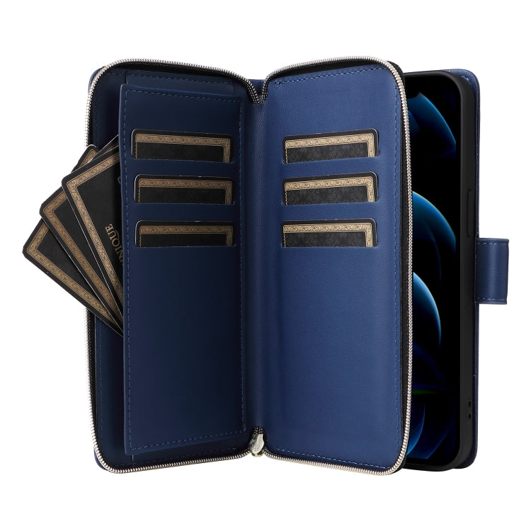For iPhone 12 Pro Max Nine-card Slots Zipper Wallet Bag Leather Phone Case
