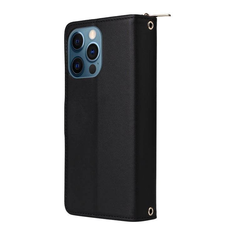 For iPhone 12 Pro Max Nine-card Slots Zipper Wallet Bag Leather Phone Case