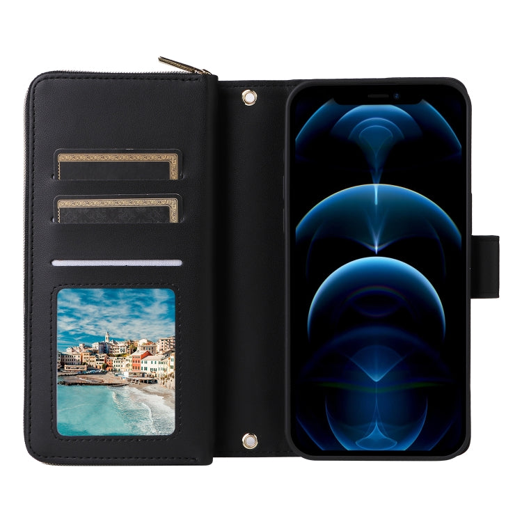 For iPhone 12 Pro Max Nine-card Slots Zipper Wallet Bag Leather Phone Case