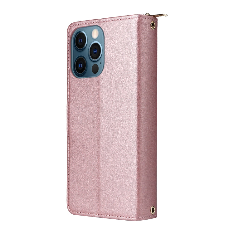 For iPhone 12 Pro Max Nine-card Slots Zipper Wallet Bag Leather Phone Case