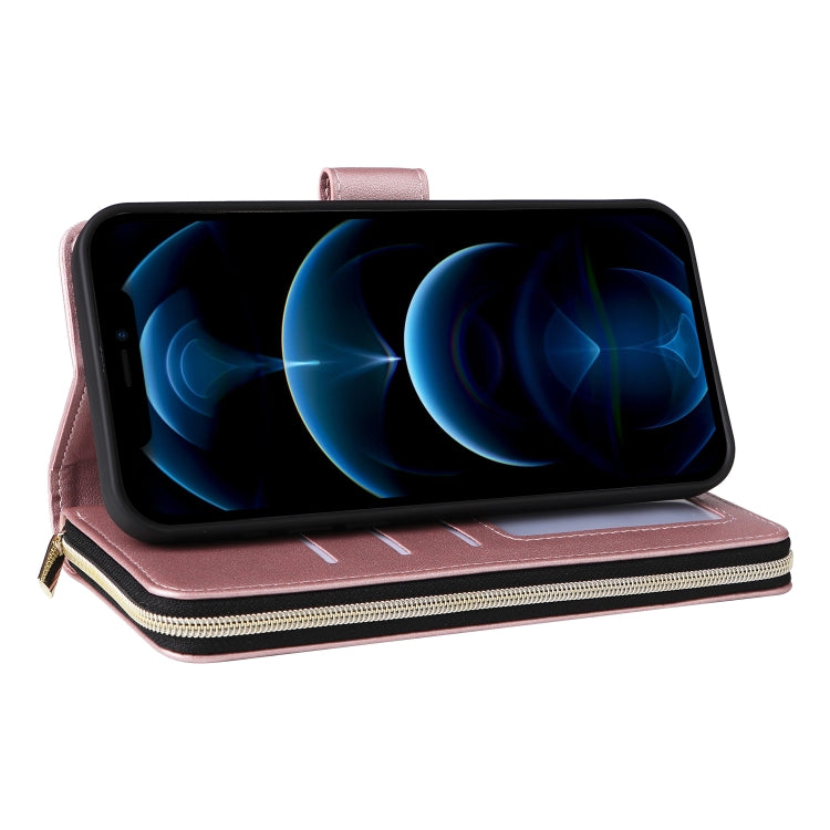 For iPhone 12 Pro Max Nine-card Slots Zipper Wallet Bag Leather Phone Case