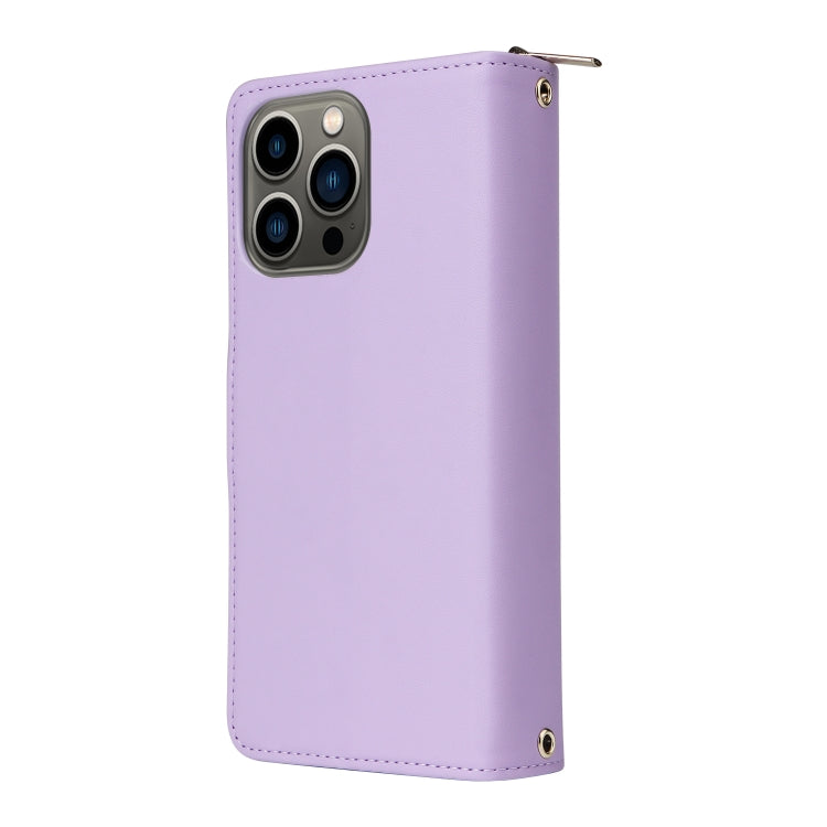 For iPhone 13 Pro Nine-card Slots Zipper Wallet Bag Leather Phone Case