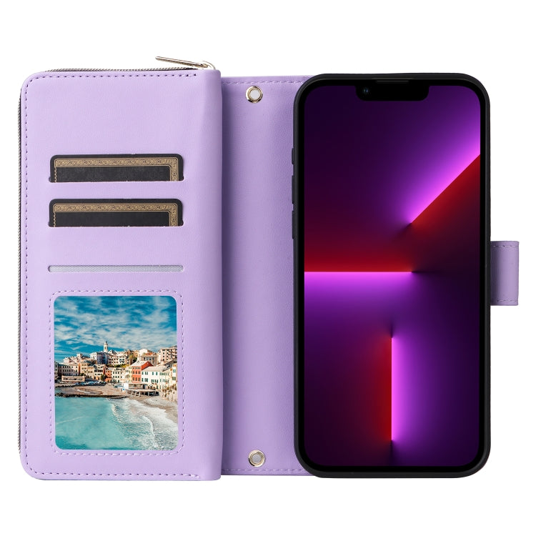 For iPhone 13 Pro Nine-card Slots Zipper Wallet Bag Leather Phone Case