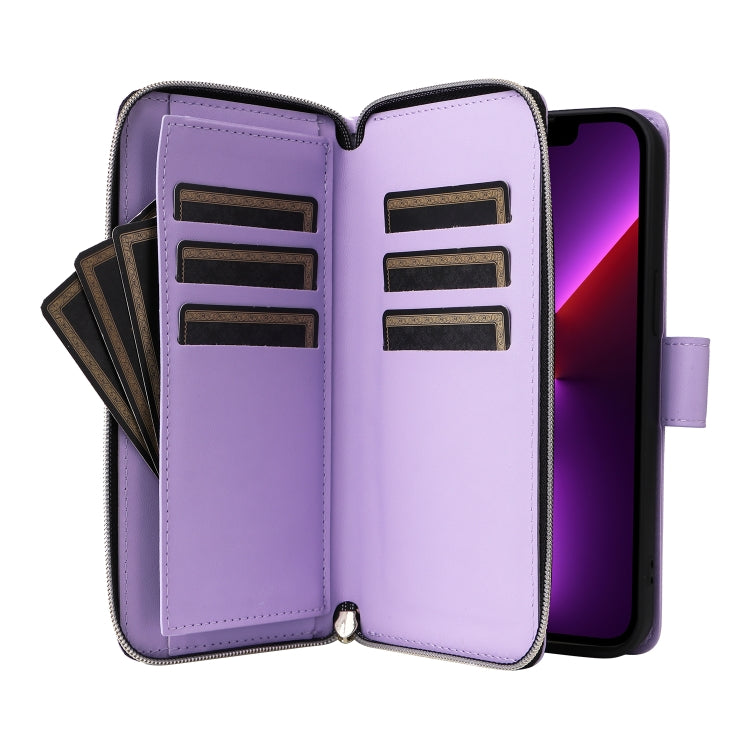 For iPhone 13 Pro Nine-card Slots Zipper Wallet Bag Leather Phone Case