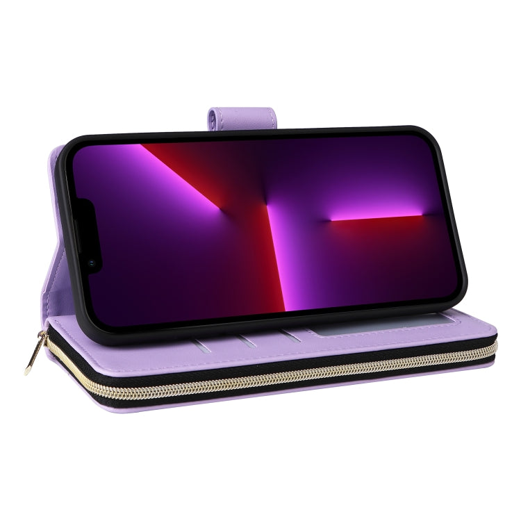 For iPhone 13 Pro Nine-card Slots Zipper Wallet Bag Leather Phone Case