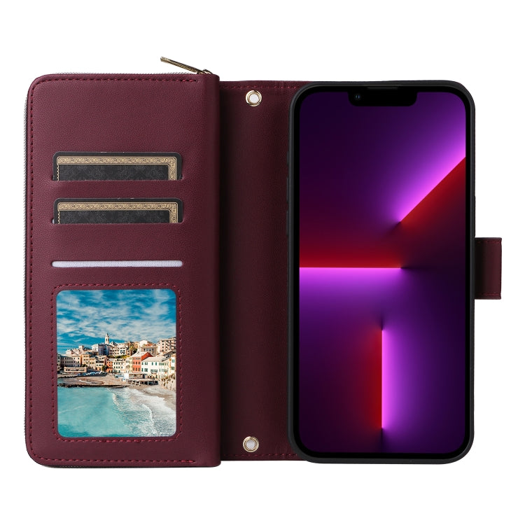 For iPhone 13 Pro Nine-card Slots Zipper Wallet Bag Leather Phone Case