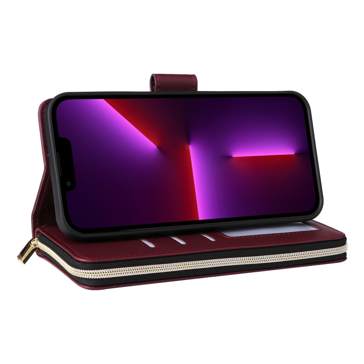 For iPhone 13 Pro Nine-card Slots Zipper Wallet Bag Leather Phone Case
