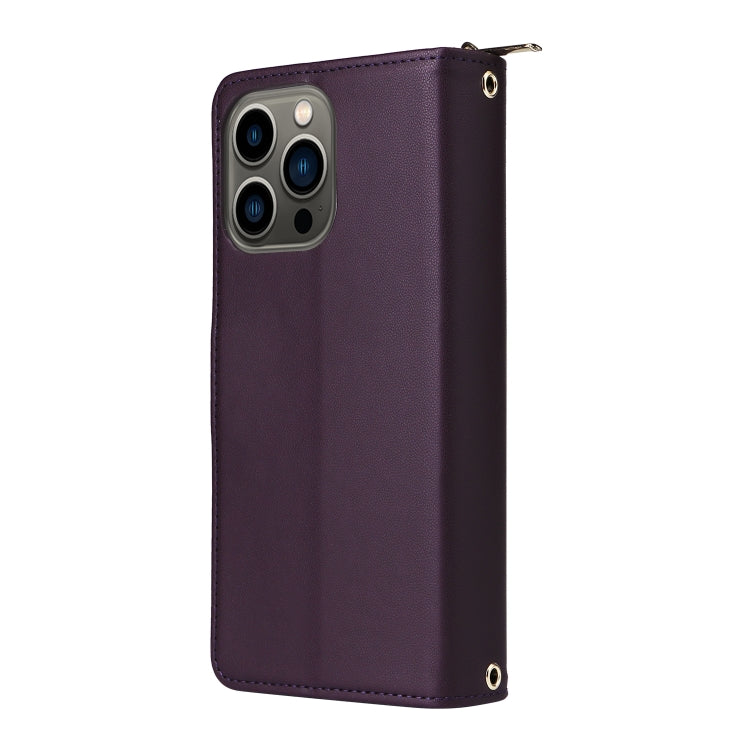 For iPhone 13 Pro Nine-card Slots Zipper Wallet Bag Leather Phone Case