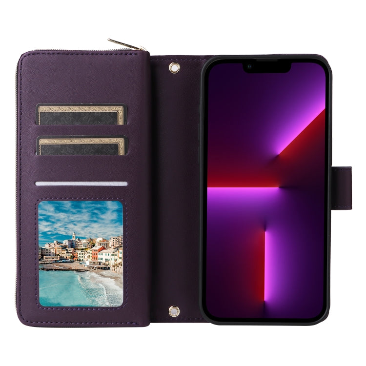 For iPhone 13 Pro Nine-card Slots Zipper Wallet Bag Leather Phone Case