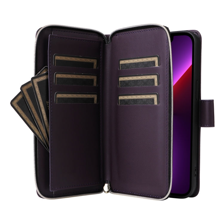 For iPhone 13 Pro Nine-card Slots Zipper Wallet Bag Leather Phone Case