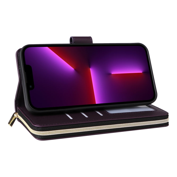 For iPhone 13 Pro Nine-card Slots Zipper Wallet Bag Leather Phone Case