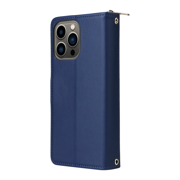 For iPhone 13 Pro Nine-card Slots Zipper Wallet Bag Leather Phone Case