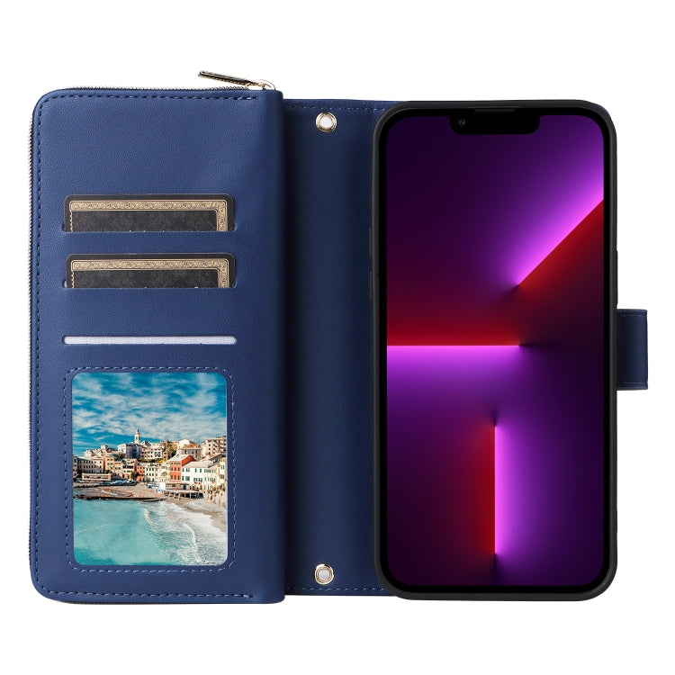 For iPhone 13 Pro Nine-card Slots Zipper Wallet Bag Leather Phone Case