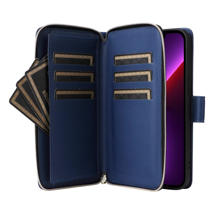 For iPhone 13 Pro Nine-card Slots Zipper Wallet Bag Leather Phone Case