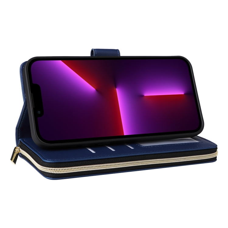 For iPhone 13 Pro Nine-card Slots Zipper Wallet Bag Leather Phone Case