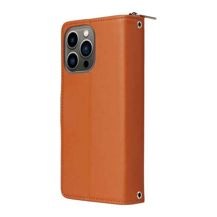 For iPhone 13 Pro Nine-card Slots Zipper Wallet Bag Leather Phone Case