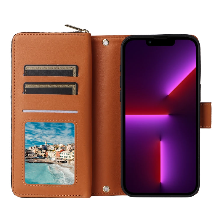 For iPhone 13 Pro Nine-card Slots Zipper Wallet Bag Leather Phone Case