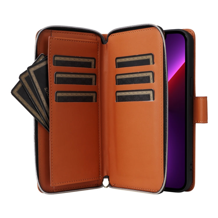 For iPhone 13 Pro Nine-card Slots Zipper Wallet Bag Leather Phone Case
