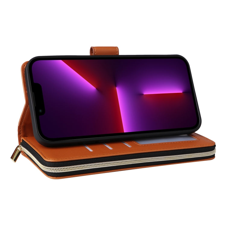 For iPhone 13 Pro Nine-card Slots Zipper Wallet Bag Leather Phone Case