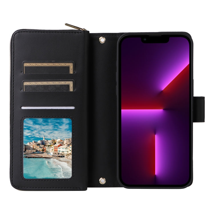 For iPhone 13 Pro Nine-card Slots Zipper Wallet Bag Leather Phone Case