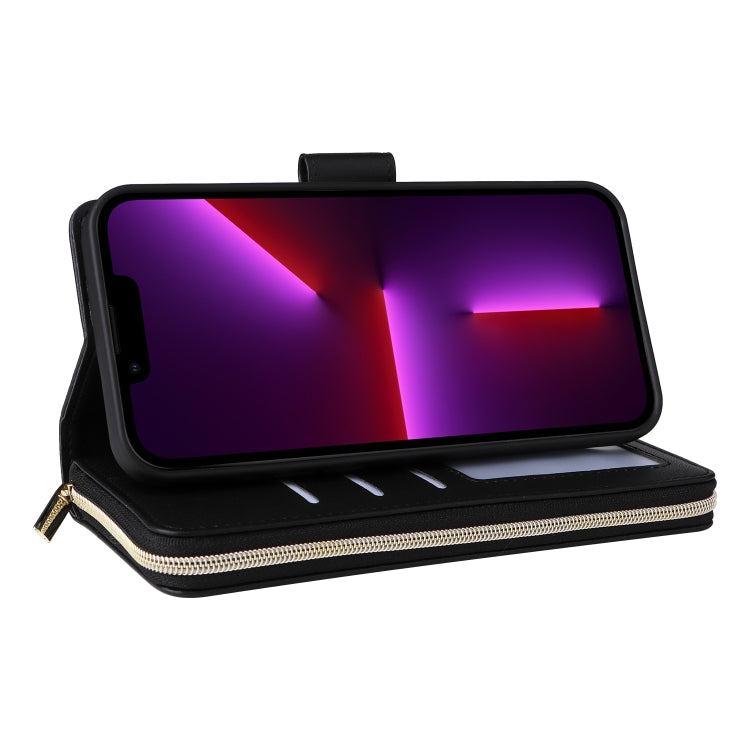 For iPhone 13 Pro Nine-card Slots Zipper Wallet Bag Leather Phone Case