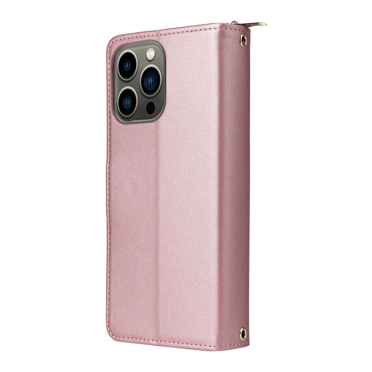 For iPhone 13 Pro Nine-card Slots Zipper Wallet Bag Leather Phone Case
