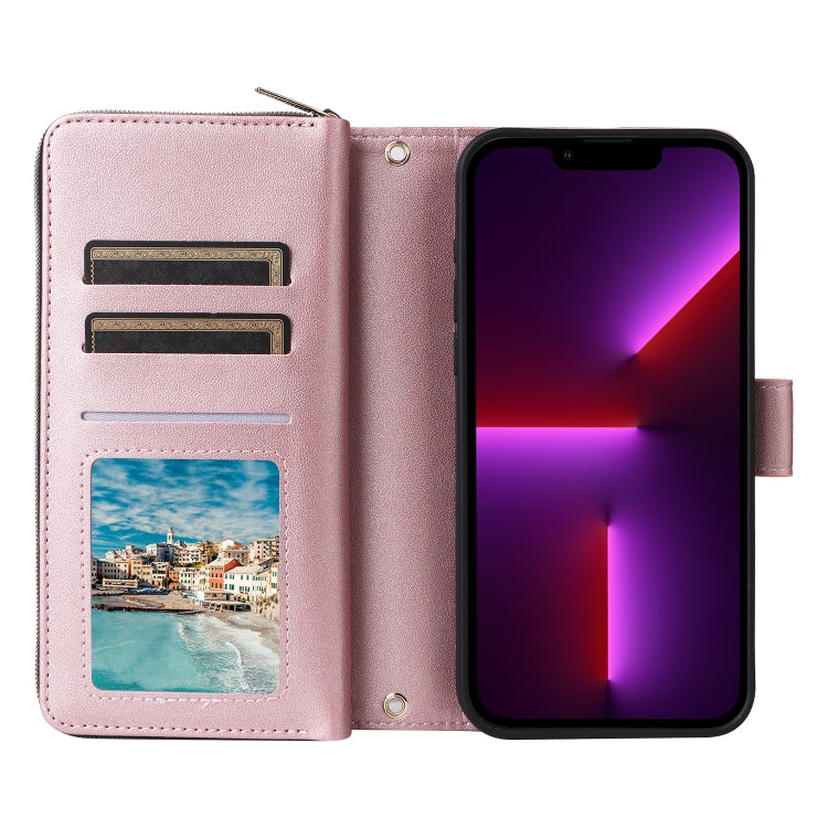 For iPhone 13 Pro Nine-card Slots Zipper Wallet Bag Leather Phone Case